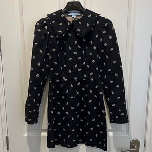 Hill House Black and Taupe Floral Peter Pan Collar Dress